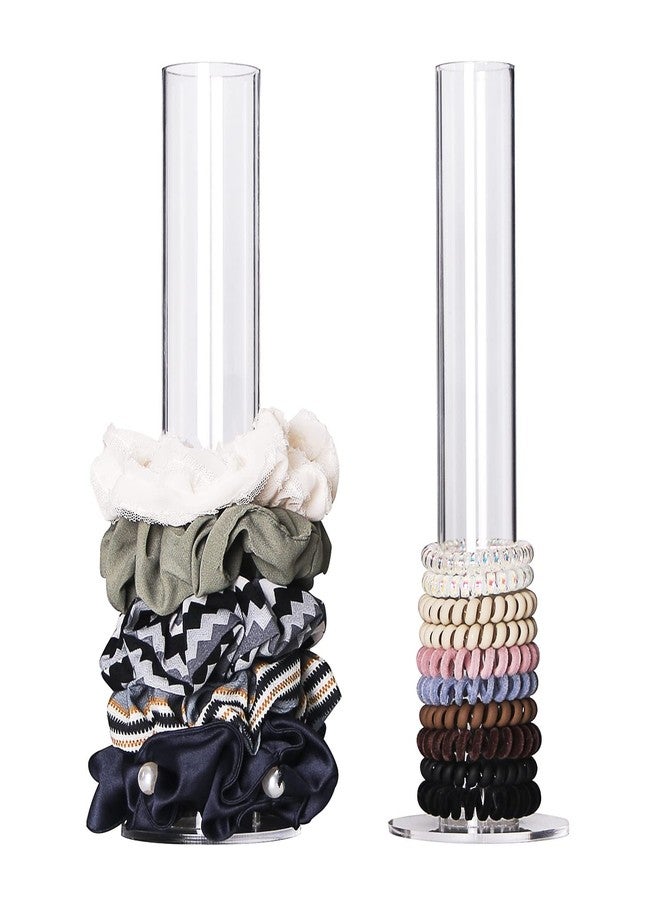 Coward 2 Pcs/Set Clear Acrylic Scrunchie Holder Hair Ties Accessories Organizer Jewelry Bracelet Display Stand For Girls (Acrylic 10.6 inch tall) - Image 1